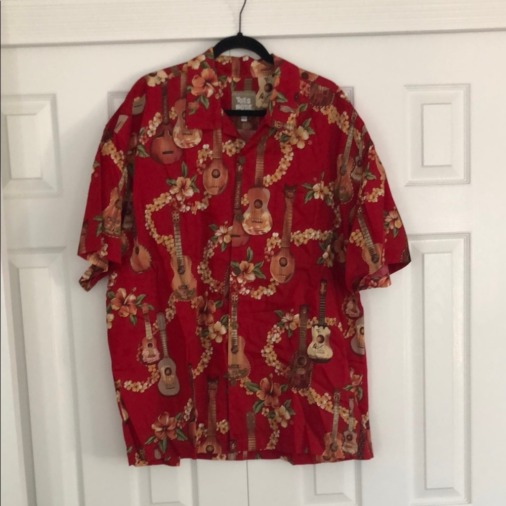 Toes on the Nose Men's Red Hawaiian Ukulele Print Shirt